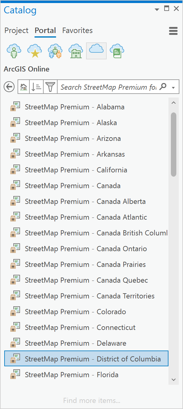 Paquetes de mapas móviles disponibles en el grupo StreetMap Premium for Desktop – North America