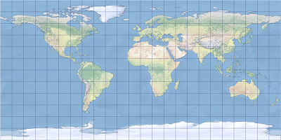 Ejemplo de la proyección de mapa Plate Carrée