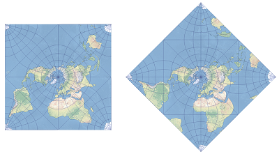 Dos ejemplos de la proyección de mapa quincuncial de Peirce