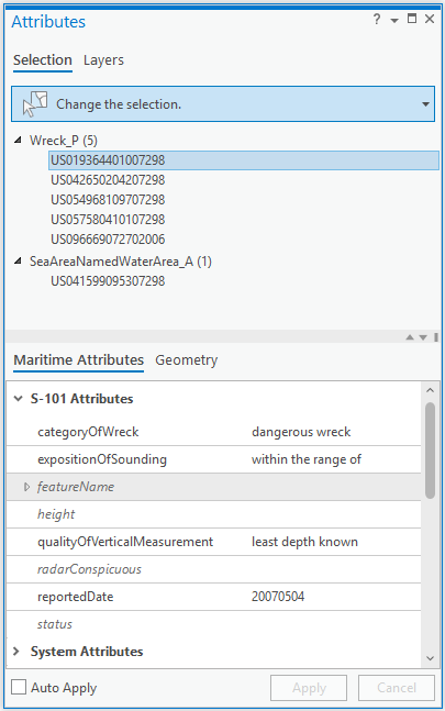 Attributes pane: Maritime Attributes tab