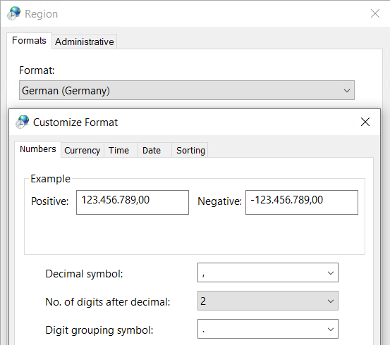 Configuración regional del usuario Alemán(Alemania)