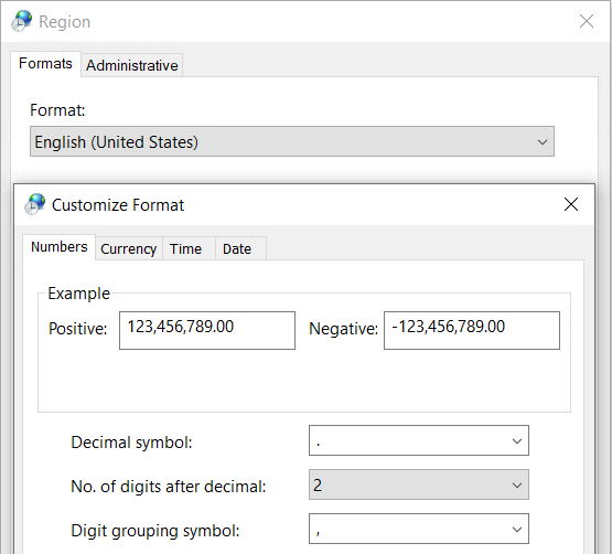 Configuración regional del usuario Inglés(Estados Unidos)