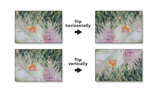 Imágenes de datasets ráster invertidos horizontal y verticalmente