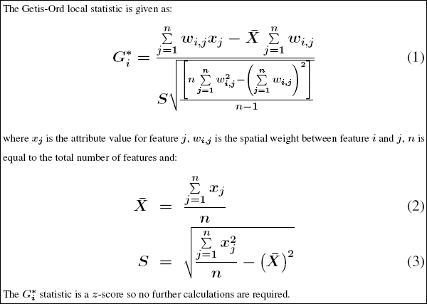 Cálculos matemáticos para la estadística Gi*