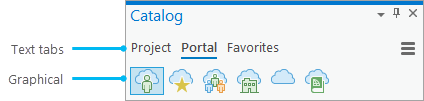 Pestañas de texto y gráficas en el panel Catálogo