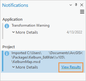 Mensaje con el vínculo Ver resultados en el panel Notificaciones