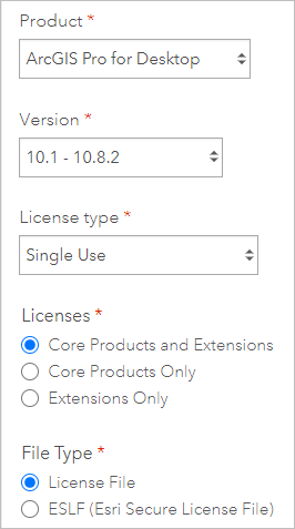 Se muestra la configuración de licencia y producto correspondiente a un archivo de licencia.