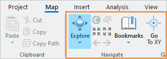 Pestaña Mapa de la cinta con la herramienta Explorar seleccionada