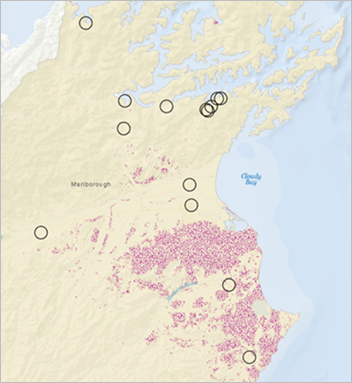 Mapa de zonas de influencia de campings y Nassella