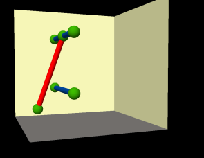 Líneas conectadas y desconectadas en un espacio tridimensional (vista lateral)