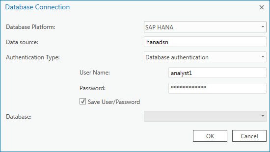 Ejemplo de una conexión a una base de datos SAP HANA