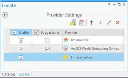 Pestaña Configuración del panel Localizar con la capa agregada