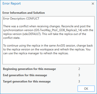 El informe de error proporciona una descripción y solución a un conflicto.