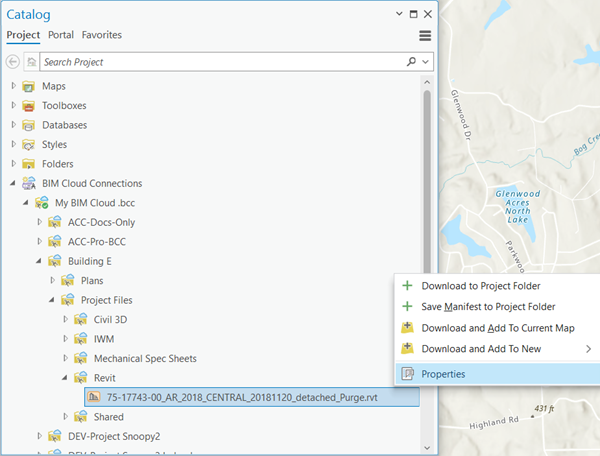 Menú contextual del elemento de repositorio de BIM Cloud