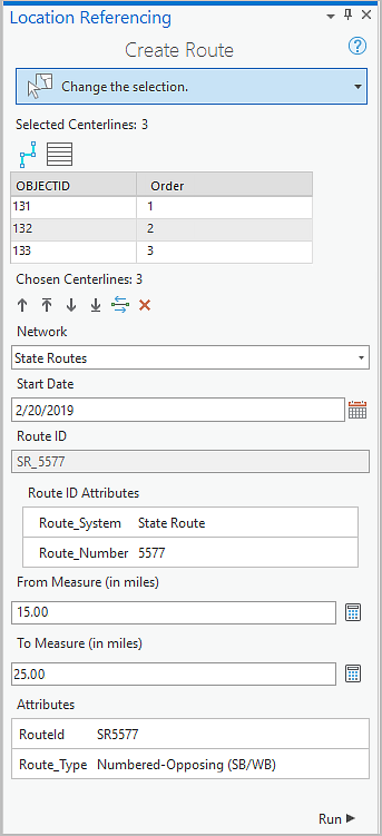 Panel Crear ruta con Atributos de Id. de ruta