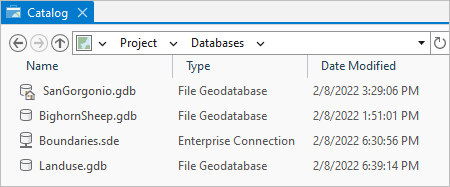 Lista de bases de datos en una vista de catálogo