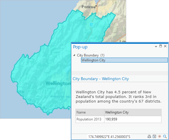 Ventana emergente con información sobre Wellington