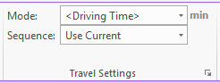 Configuración del modo de viaje de la cinta Network Analyst con corchetes angulares que indican un modo de viaje personalizado