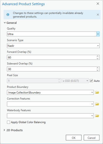 Cuadro de diálogo Configuración avanzada de productos