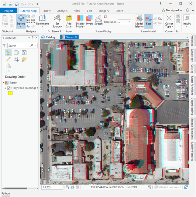 Vista de mapa estéreo en modo de anaglifo