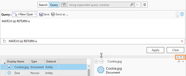 Cambie el tamaño de la ventana de consulta expandida arrastrando el divisor o utilizando los botones disponibles.