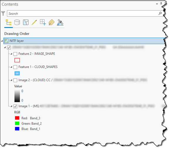 Capa NITF multisegmento en el panel Contenido