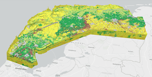 Un área de interés de la parte norte de los Países Bajos como capa vóxel dividida en zonas