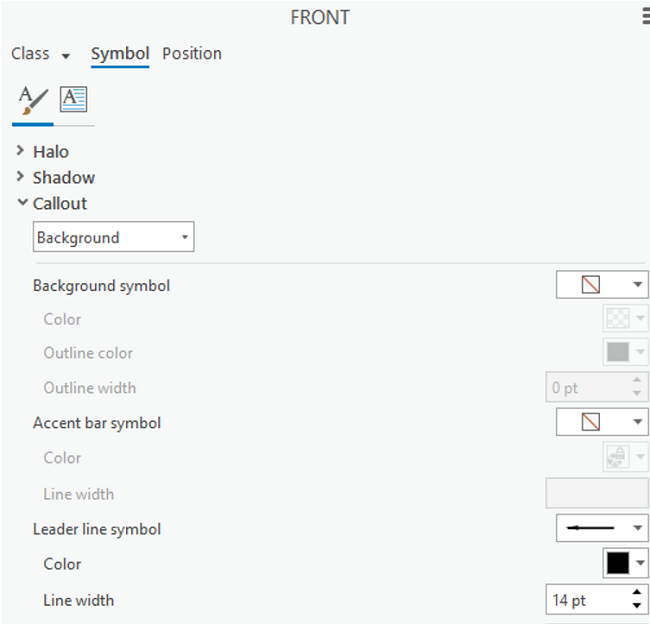 Symbol tab of the FRONT class for airport signs