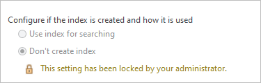 Opción de creación del índice desactivada y bloqueada por el administrador
