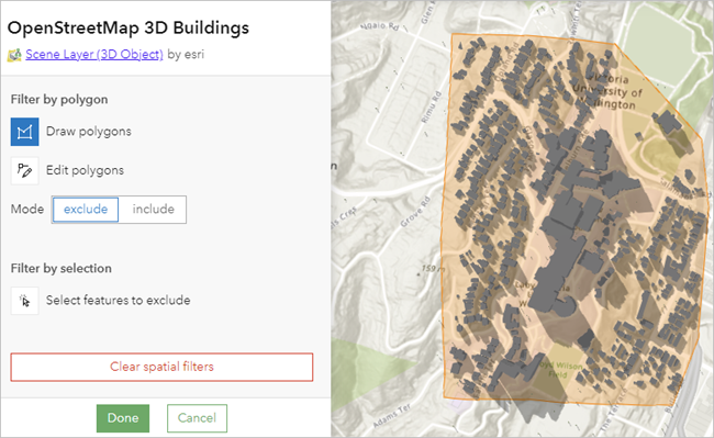 Polígono de exclusión alrededor de las entidades Buildings_3D