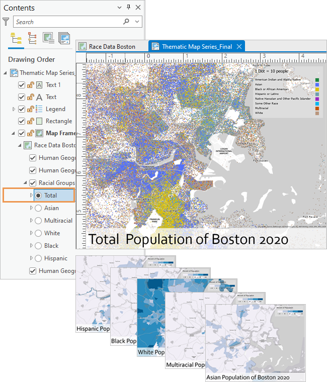 Panel Contenido y mapas de una serie de mapas temáticos