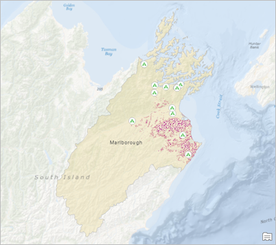 Mapa de la región de Marlborough de Nueva Zelanda