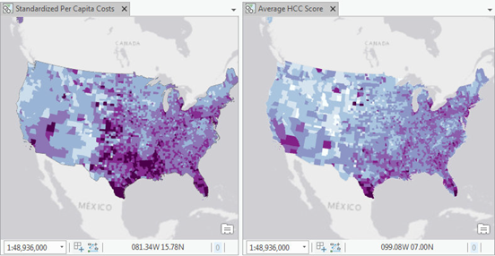 Mapas de los beneficiarios de Medicare en los contados de Estados Unidos