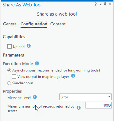 Opciones de configuración de la herramienta web