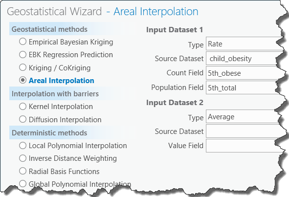 Panel 1 de Geostatistical Wizard para la interpolación de área