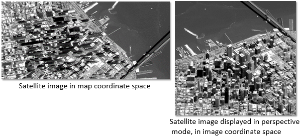 Imágenes oblicuas en el espacio del mapa y en modo de perspectiva