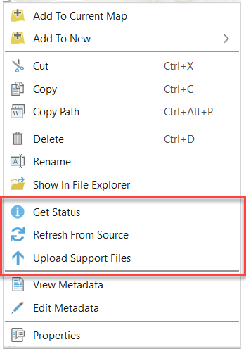 Menú contextual para elementos de archivo descargados desde una conexión de BIM Cloud