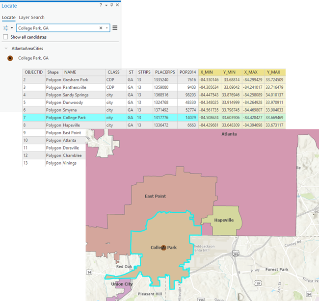 Resultados de zoom con los campos de extensión de la entidad