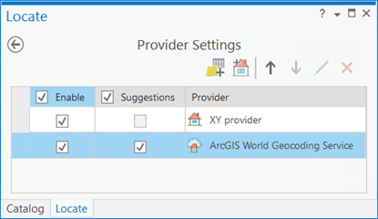 Pestaña Configuración del panel Localizar