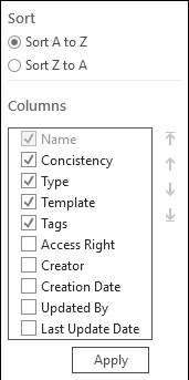 Columnas para ordenar la lista de diagramas