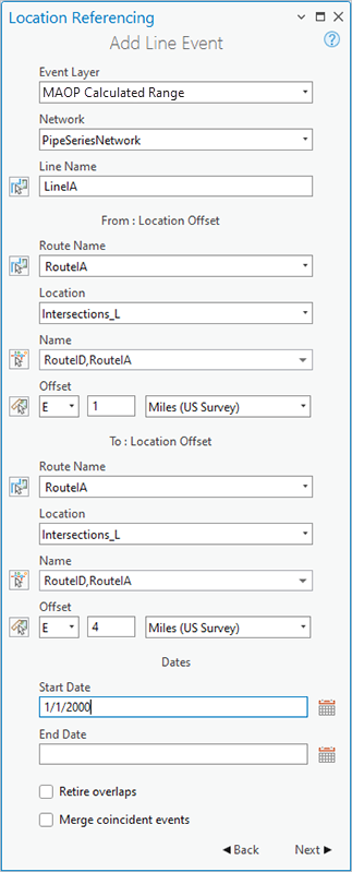 Agregar panel de eventos de línea con secciones de desplazamiento de ubicación