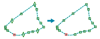 Ilustración de la herramienta Convertir puntos de control en vértices
