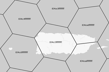 Valores del campo GRID_ID para hexágonos H3 con un valor de tamaño de 3