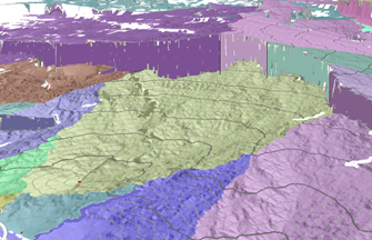 Superficie de coste acumulativo en vista en perspectiva 3D