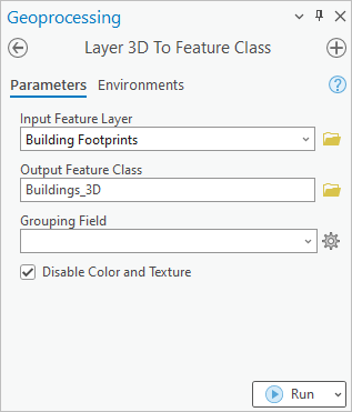 Herramienta de geoprocesamiento De capa 3D a clase de entidad