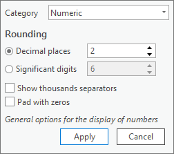 Ventana que muestra opciones para la visualización de números