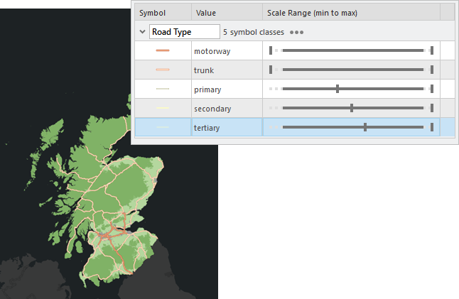 Configuración de rango de escala para clases de símbolo y mapa actualizado