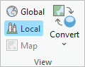 Opciones de ArcGIS Pro para realizar la conversión entre mapas, escenas globales y escenas locales