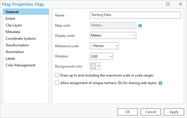 Cuadro de diálogo Propiedades del mapa