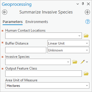 Herramienta de geoprocesamiento Resumir especies invasoras